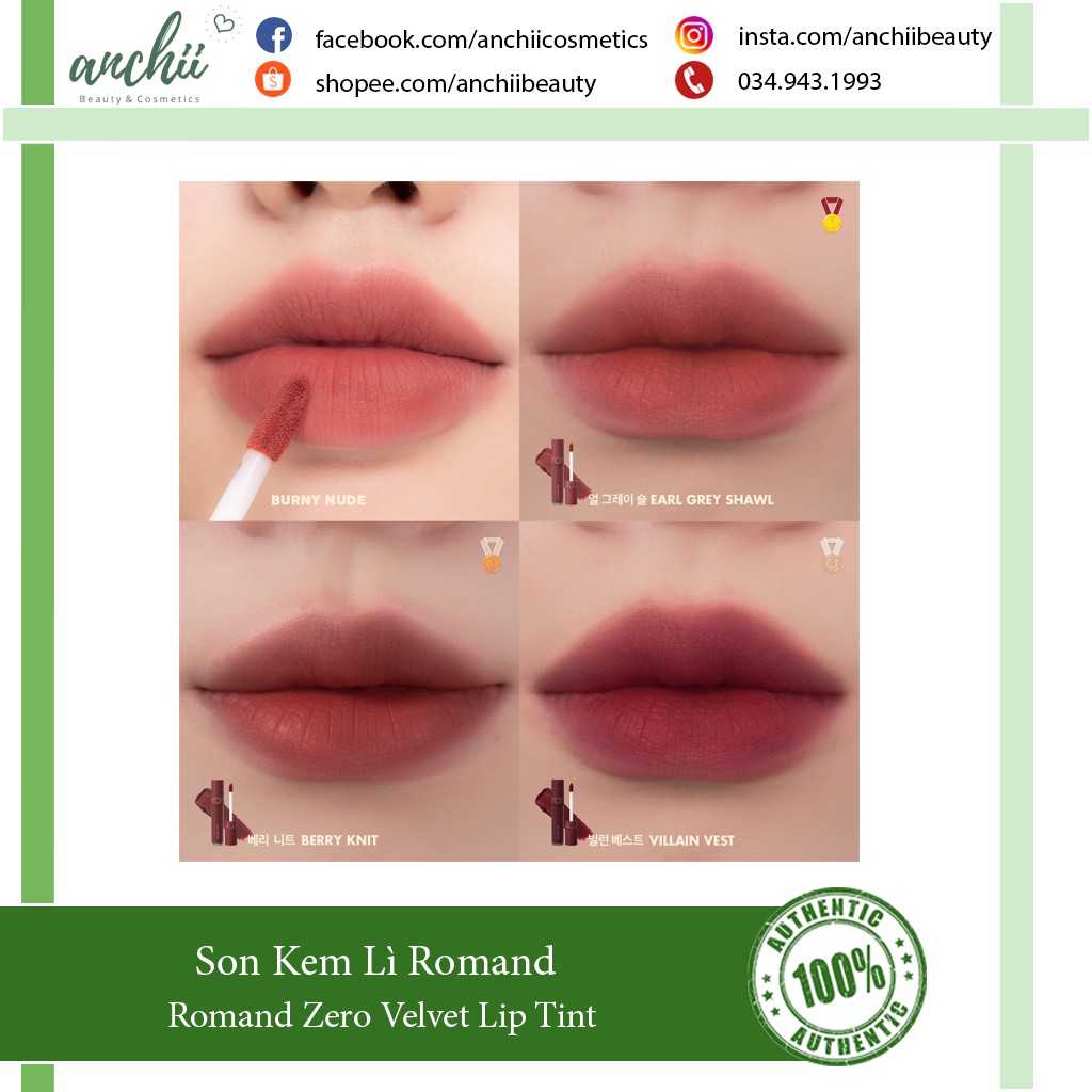 [TOP 1 UY TÍN] [MÀU MỚI 16-21] Son Kem Lì Romand Zero Velvet Lip Tint (Bill Hàn) NEW