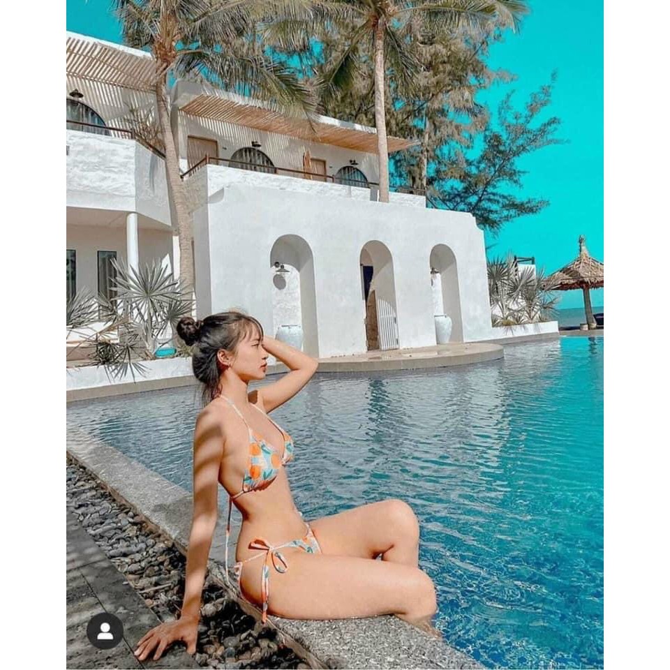 Bikini đồ bơi hai mảnh  cạp thấp sexy họa tiết quả cam nổi bật đi biển đi bơi