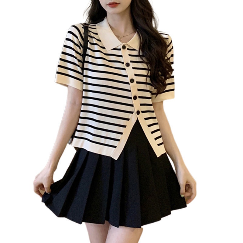 Áo thun IELGY tay ngắn cổ polo cài nút chéo thời trang dành cho nữ