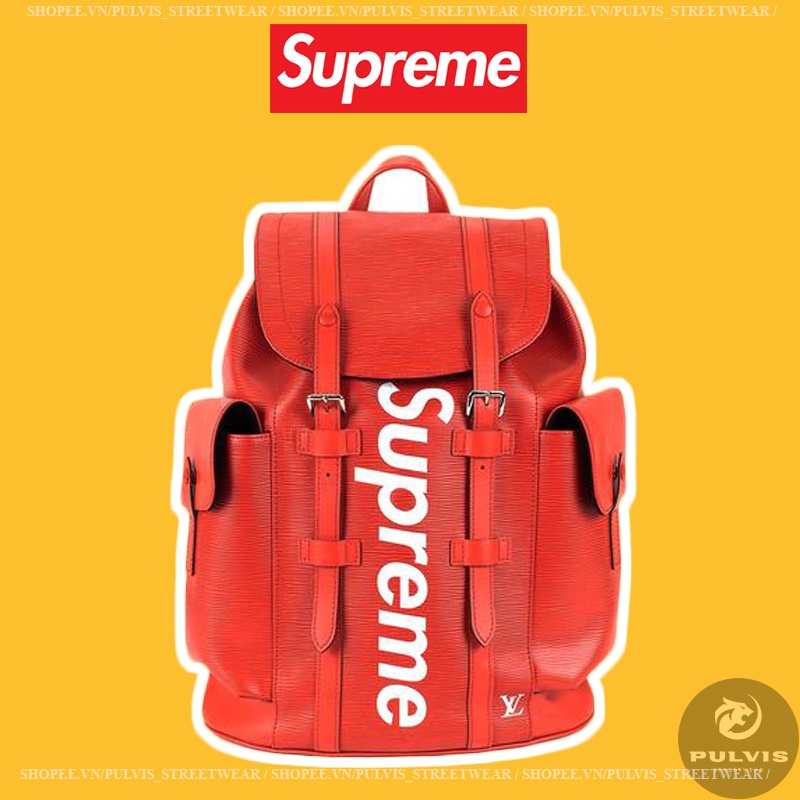 ⚡️ - Balo Luon Vuittuoi x Supreme Christopher Backpack Epi PM Red, Ba lô Supreme