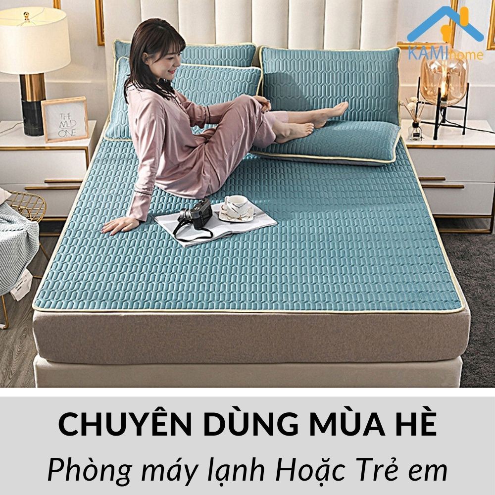 Chiếu vải điều hòa cao su non dùng cho mùa hè có kèm vỏ gối và chọn Cỡ 120-160-180cm hàng 3 lớp cao cấp