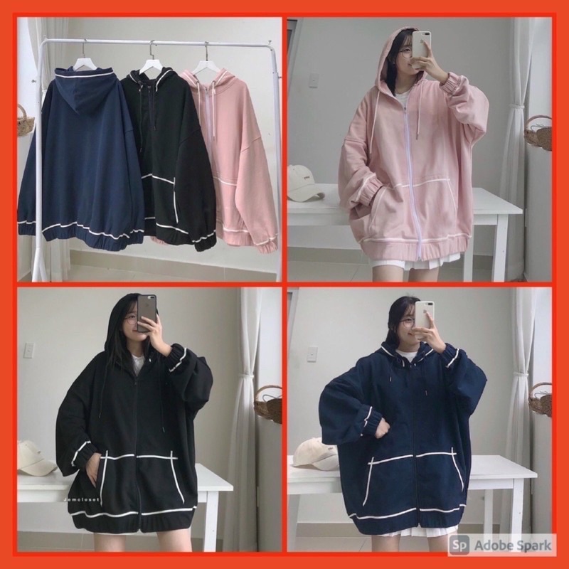 Áo hoodie nỉ bông đường viền kẻ dày ấm canvahome