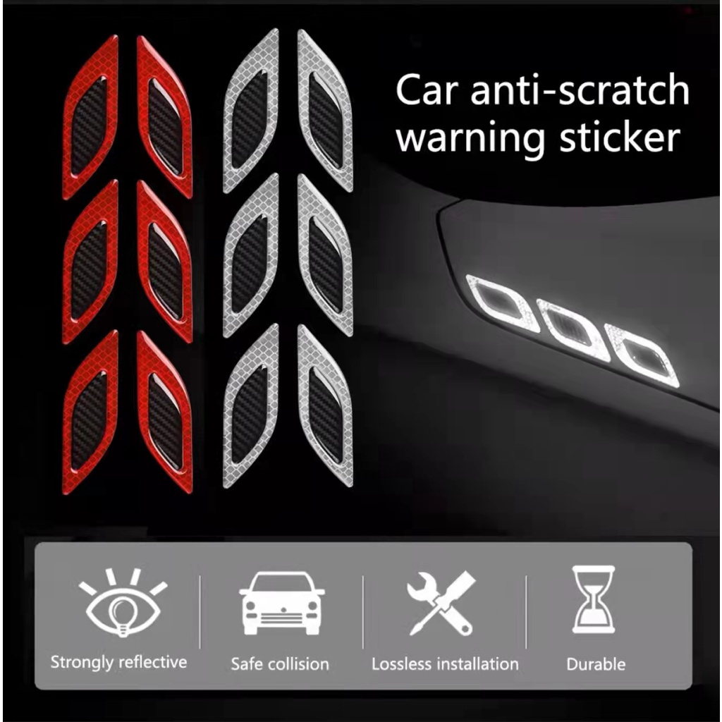 Bộ 6 Miếng Dán Phản Quang Cảnh Báo An Toàn Chống Trầy Xước Bằng Sợi Carbon Cho Xe Hơi / Xe Tải / Mô Tô