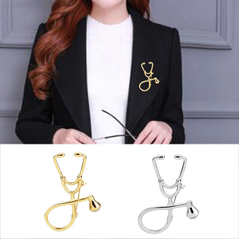 Trâm cài áo hình ống nghe y tế màu vàng / bạc