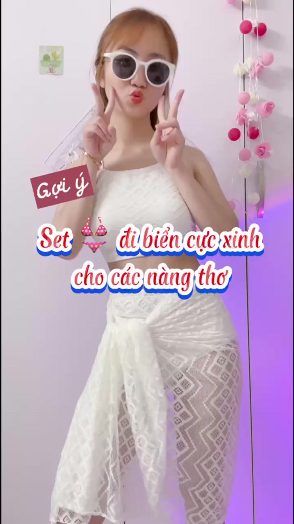 Set bikini ren cao cấp đi biển 2 mảnh 3 món sexy đẹp bộ đồ tắm đồ bơi có quây B21 | BigBuy360 - bigbuy360.vn