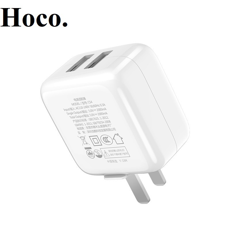 Hoco C54 Củ Sạc Nhanh 2A, 2 Cổng USB Chân Gập Gọn Hàng Chính Hãng
