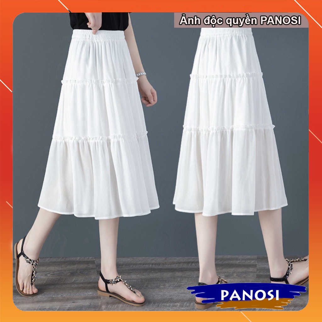 Chân váy dài 3 tầng nhún cao cấp chất đẹp quảng châu - CV444
