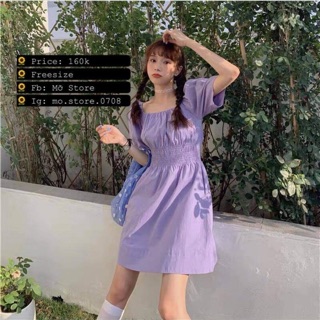 Váy cổ vuông chun eo + phí shopee