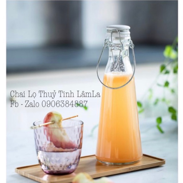 Chai Thuỷ Tinh Gọng Sắt Nắp Sứ 500ml | Nắp Sứ Giao Màu Ngẫu Nhiên