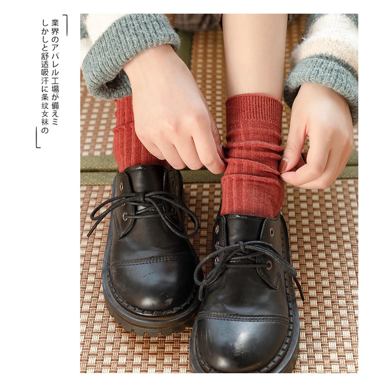 Tất vớ cổ cao nữ nam len gân chất dày dặn thấm hút mồ hôi phong cách vintage Hàn Quốc thời trang thu hè HANASO TD038