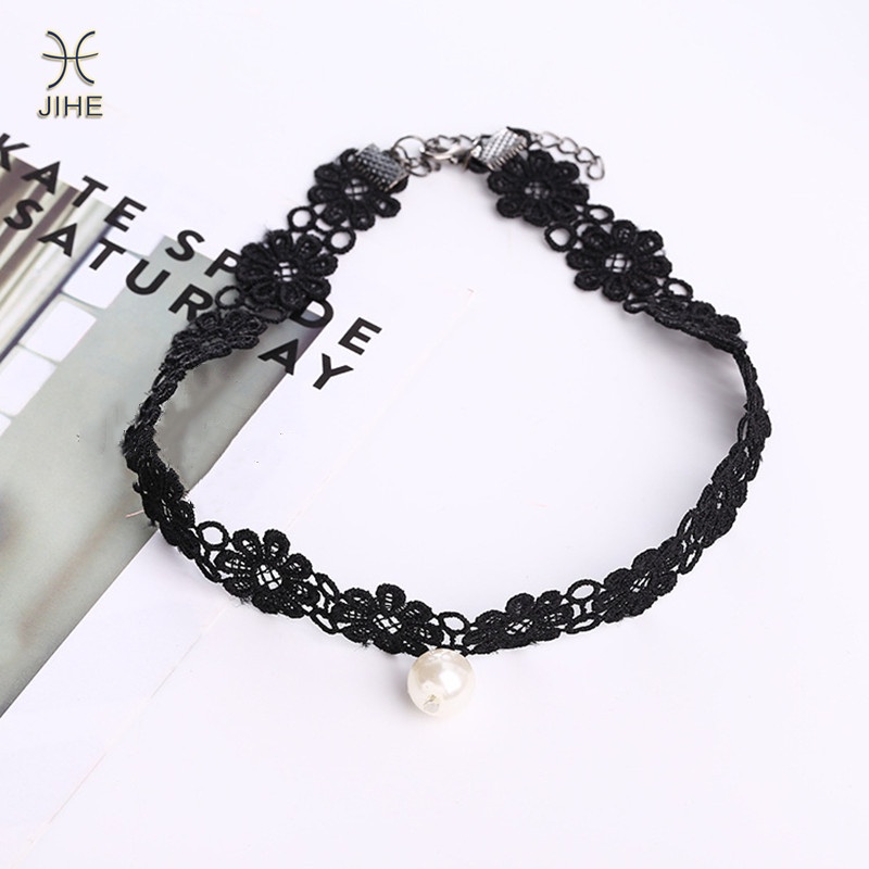 【JIHE】Vòng Cổ choker Phối Ren Đính Ngọc Trai Nhân Tạo Thời Trang Phong Cách Nhật Hàn