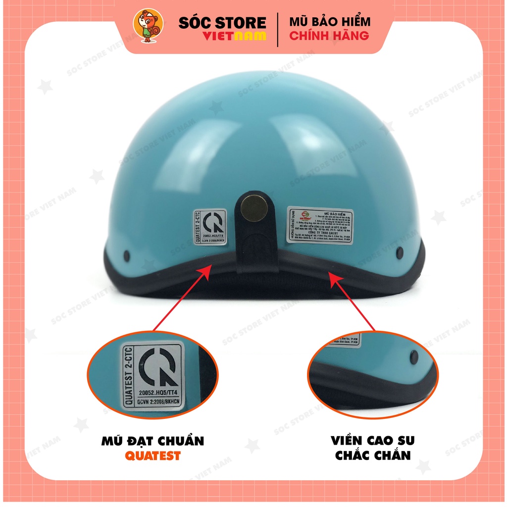 Mũ bảo hiểm nửa đầu chính hãng Sóc Store Vietnam màu xanh thiên thanh kèm kính UV, kính phi công, nón bảo hiểm 1 phần 2