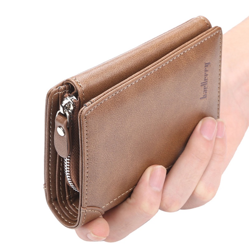 Ví Da PU Ngắn Gập Làm Ba Thời Trang Vintage Cho Nam Giá Đỡ