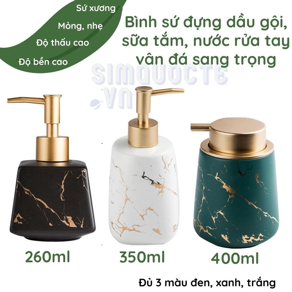 [260-400ML] Bình sứ đựng nước rửa tay, sữa tắm, dầu gội cao cấp