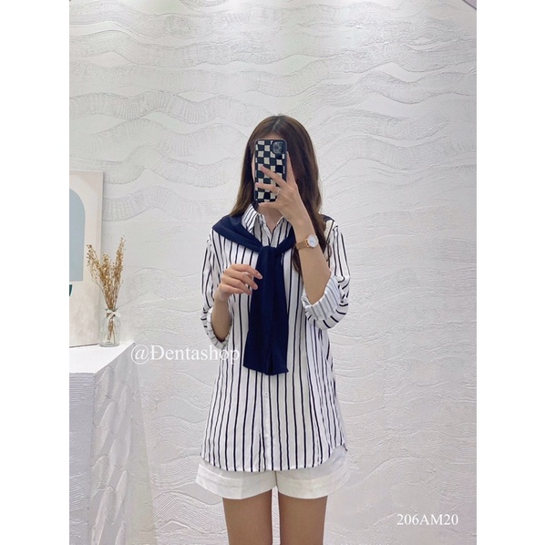 Áo sơ mi dài tay kẻ sọc, dáng áo thuỷ thủ - 206am20 - đenta shop