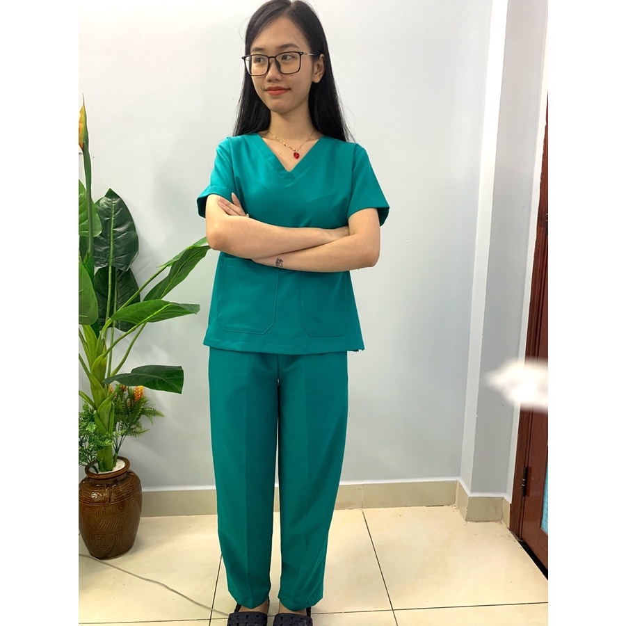 Bộ quần áo bác sĩ phòng mổ NAM NỮ cao cấp màu XANH NGỌC LÝ - Bộ Scrubs bác sĩ, đồng phục spa, thẩm mỹ viện