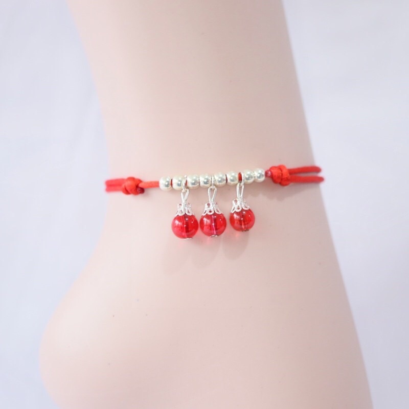 [14 mẫu] Lắc chân nữ chỉ đỏ cầu may mắn đính hạt phong cách Hàn Quốc.  xinh xắn, dễ thương. phù hợp cho mọi lữa tuổi