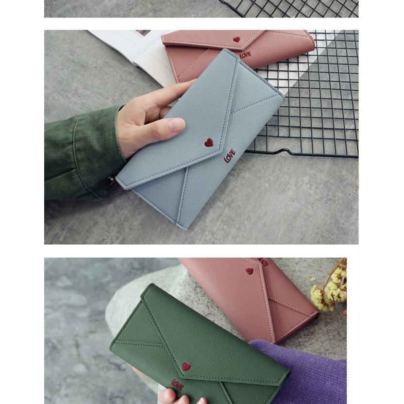 Ví cầm tay nữ dài Love dáng bì thư da mềm khóa bấm size 19 | BigBuy360 - bigbuy360.vn