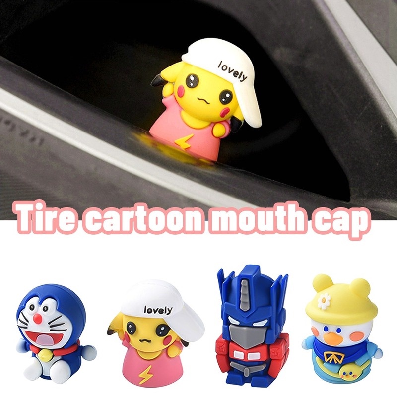 Nắp Van Bánh Xe Hơi Bằng Cao Su ABS Chống Bụi In Họa Tiết Hoạt Hình Dễ Thương