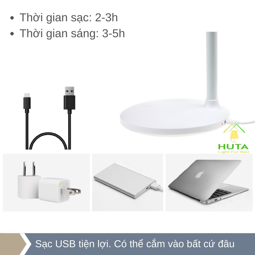 Đèn Bàn Làm Việc Cao Cấp, Tăng Giảm Ánh Sáng, Màu Sắc, Led Tiết Kiệm, Pin Sạc Tích Điện, Dùng Làm Đèn Học - HUTA LV2