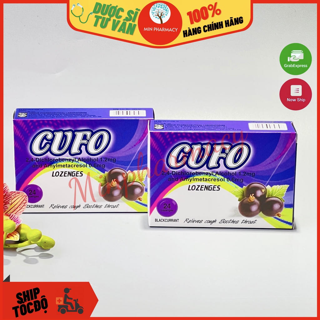 Kẹo Ngậm CUFO Lozenges Hương Nho giảm ho và đau họng hộp 24 viên - Minpharmacy