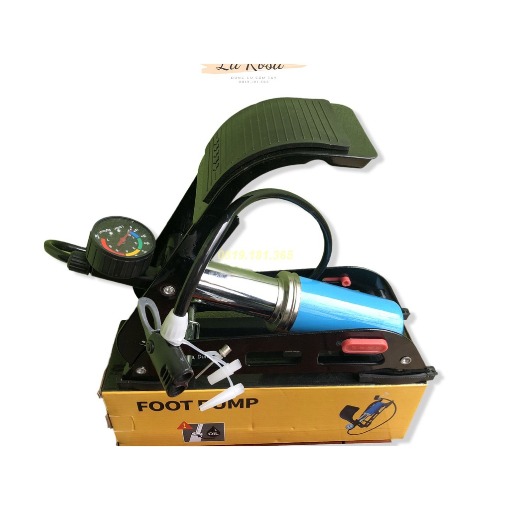 Bơm Hơi Đạp Chân Đa Năng Mini Cho Ô Tô Xe Máy 1 Ống Bình Xanh