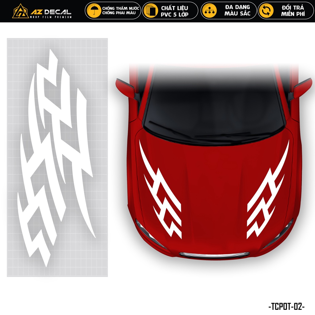 Tem Dán Nắp Capo Xe Ô Tô Xe Hơi Phong Cách Thể Thao | TCPOT-02 | Decal Dán Nắp Capo, Sườn Xe Oto Chống Nước, Bền Màu