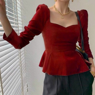 ÁO PEPLUM NHUNG CỔ U