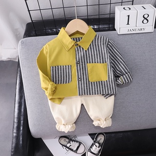 Áo sơ mi tay dài bé trai kèm quần kaki MINTSCLOSET Mint's Closet màu vàng kẻ sọc 1 2 3 4 5 tuổi -s946 - TD4075 - TD4078