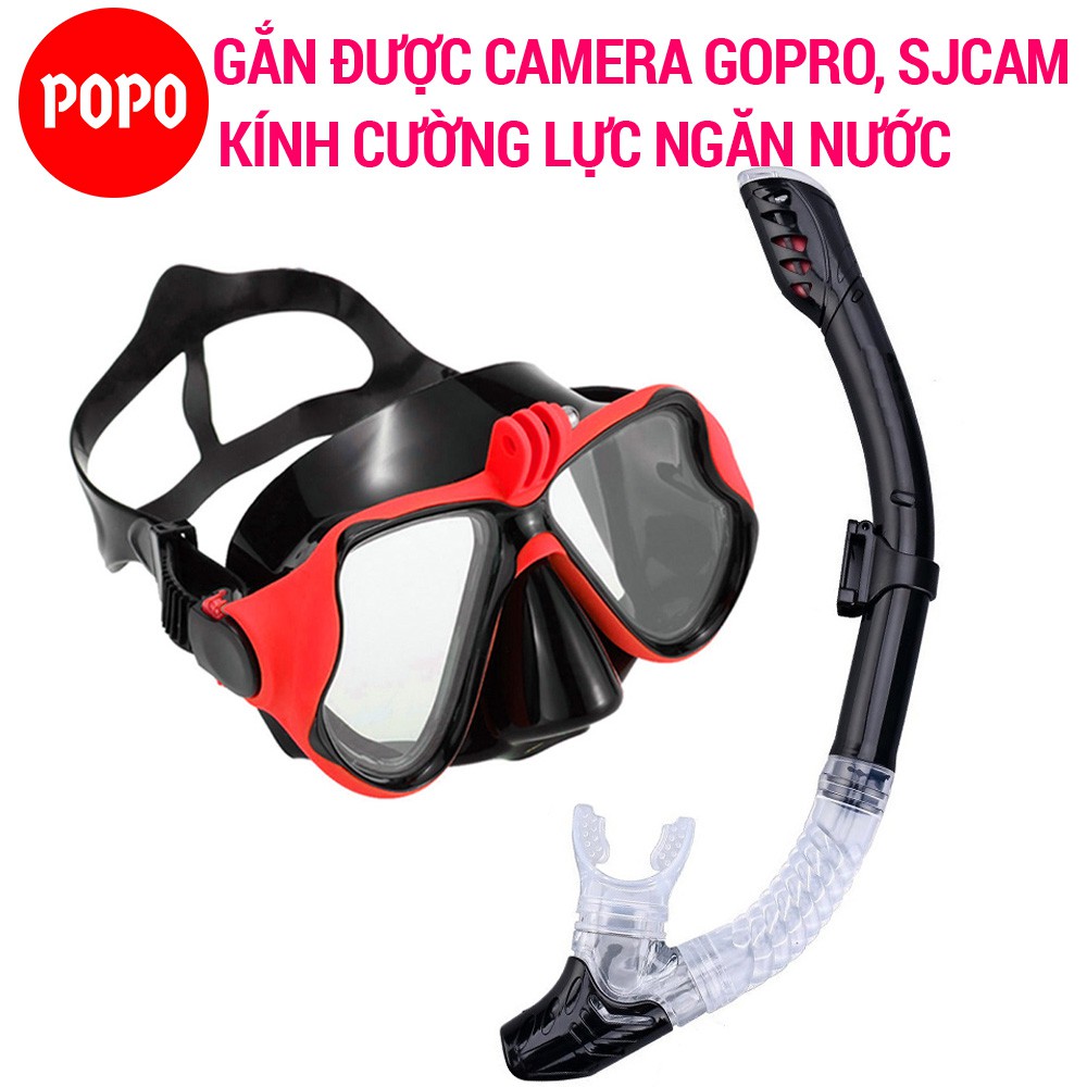 Kính lặn kèm ống thở POPO mặt nạ lặn biển gắn được GOPRO, SJCAM ngăn nước tuyệt đối