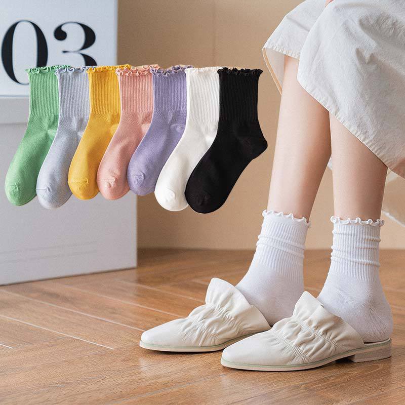 Tất Nữ Cổ Cao Phong Cách Vintage Hàn Quốc cotton được chọn màu mẫu DW0678