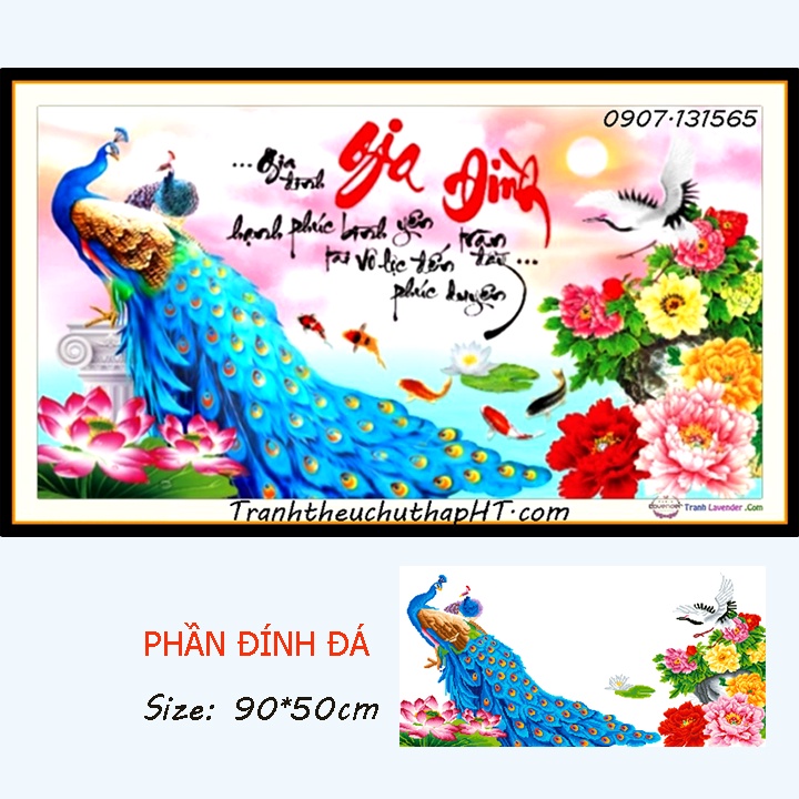 Tranh đính đá - Tranh thêu chữ thập gia đình LV3512, LV3429: 100*55cm