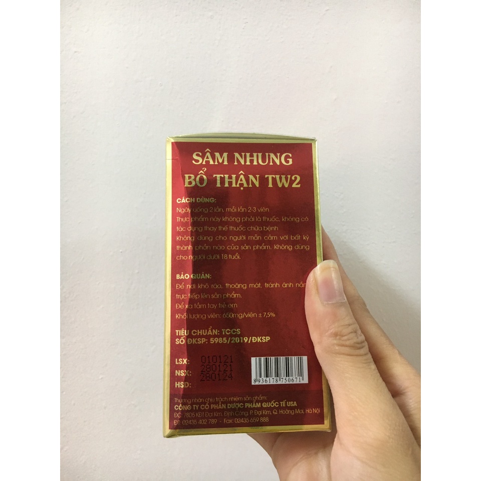 Viên uống sâm nhung bổ thận TW2 (Hộp 30 viên )