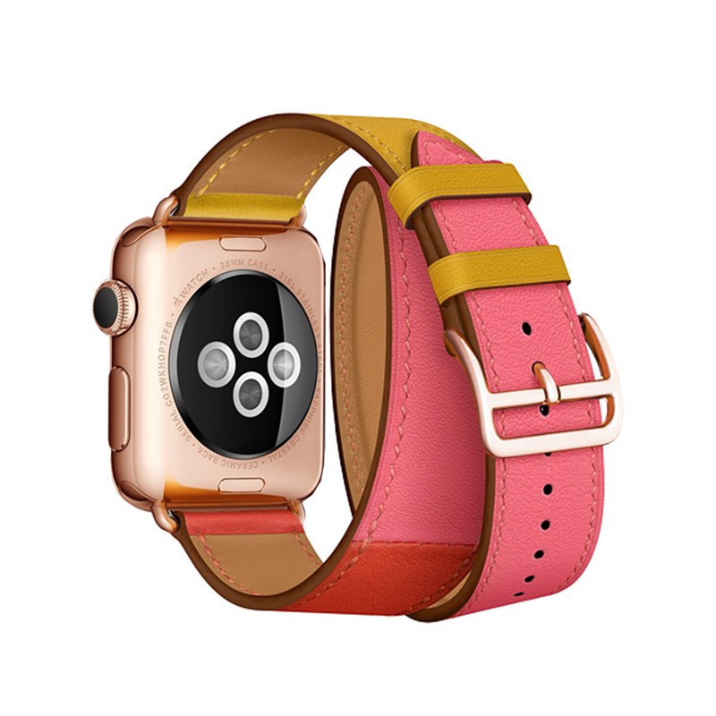 Dây Đeo Bằng Da Thật Màu Vàng Hồng Khóa Đôi Cho Đồng Hồ Apple Watch 38mm 42mm 44mm 42mm Series 4 3 2 1