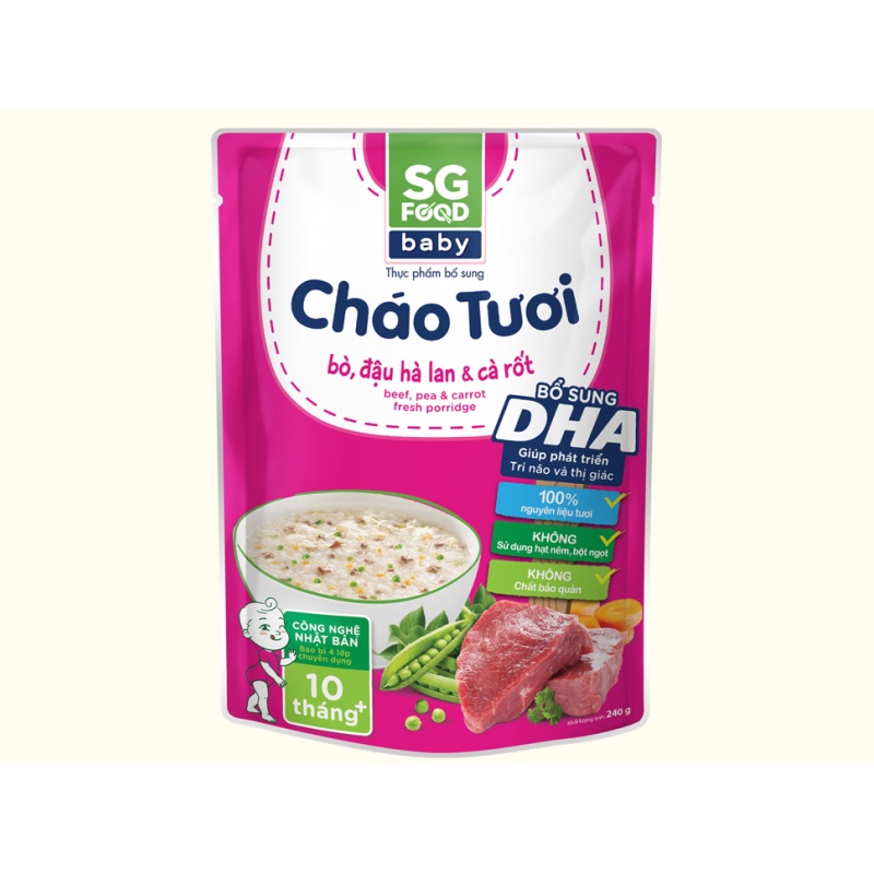 Cháo Tươi Baby Bò, Đậu Hà Lan & Cà Rốt - Sài Gòn Food 240g