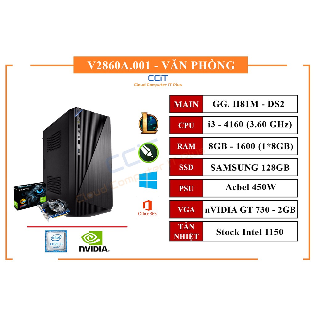 Máy tính văn phòng V2860A.001VP (i3 - 4160 (3.60 GHz) - 8GB - SSD 128GB - GT730 2GB/D5)