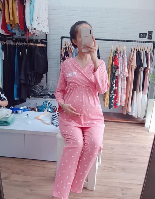 Đồ sau sinh pink chéo tay dài (hàng loại 1 chuẩn)