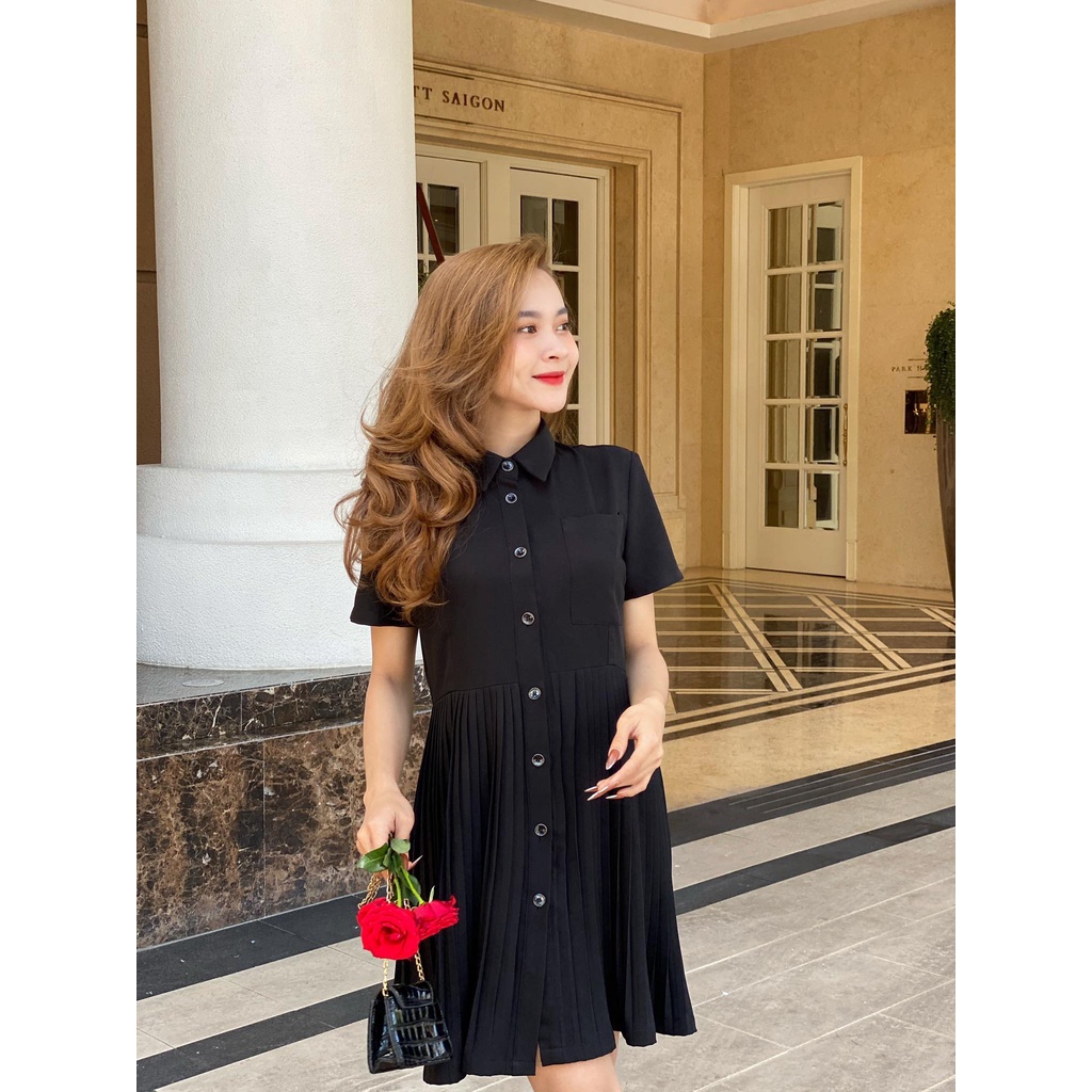 ĐẦM XẾP LY ĐEN FORM RỘNG