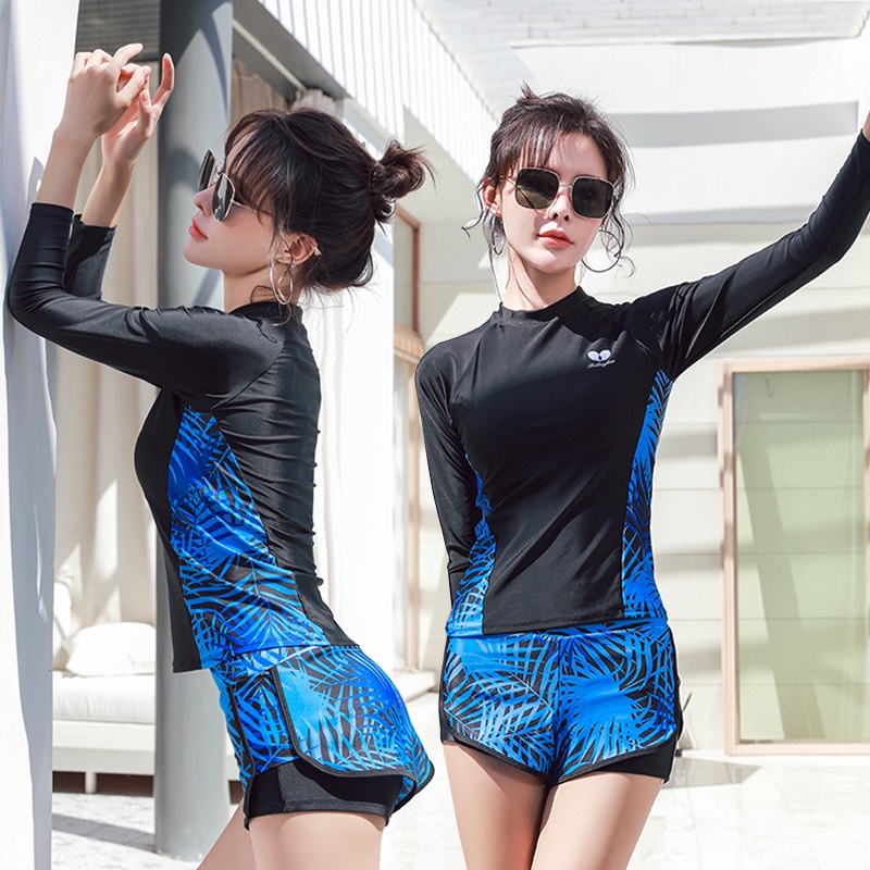 Bộ đồ bơi 2 mảnh màu đen/xanh dương phong cách thể thao cho nữ