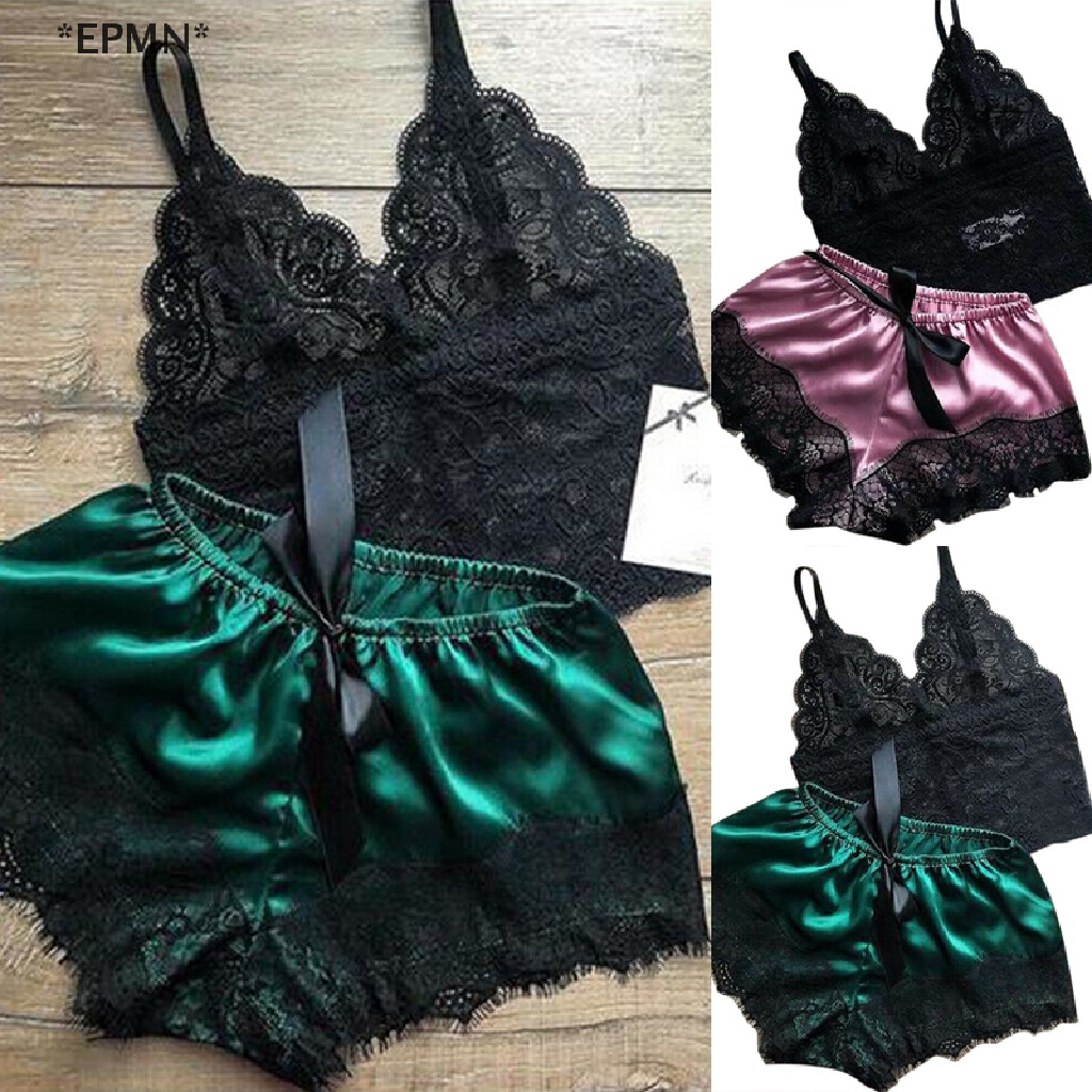 [[EPMN]] 2PCS Womens Lace Sleepwear Lingerie Tops Shorts Set Babydoll Pajamas Nightwear [Hot Sell] #1