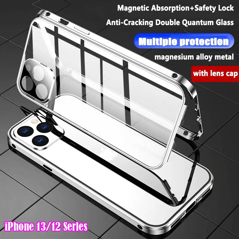 Ốp Điện Thoại Kính Cường Lực Hai Mặt Có Khóa Kim Loại Bảo Vệ camera Cho iPhone 13 Pro Max 13 Pro 13 12 Pro Max 12 Pro 12