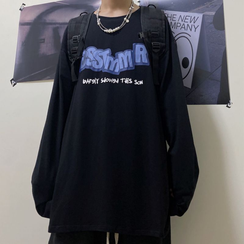 Áo thun tay dài nam nữ, áo phông unisex from rộng chất cottong thấm hút mồ hôi hình chữ xanh
