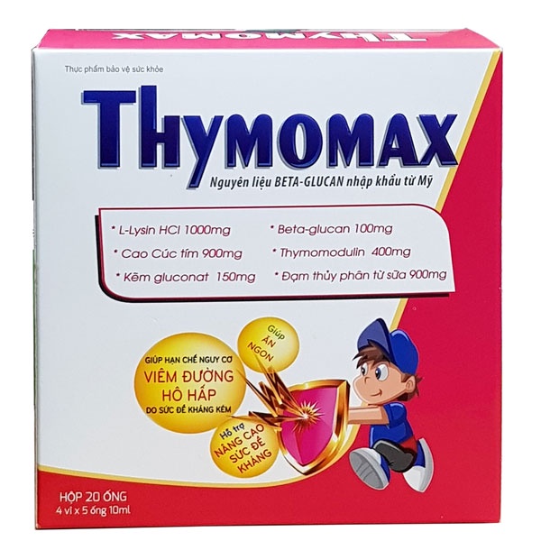 Thymomax - Hỗ trợ tăng cường miễn dịch, sức đề kháng ở trẻ (20 ống)