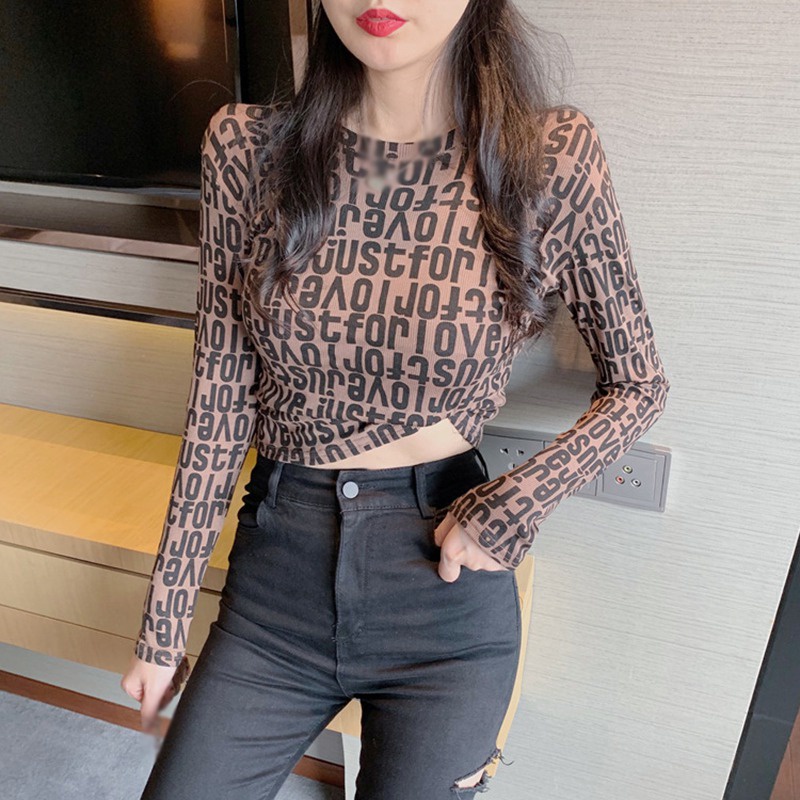 Áo Phông Áo Thun Áo Croptop Tay Dài Hoạ Tiết Chữ In Thiết Kế Đơn Giản Cho Nữ