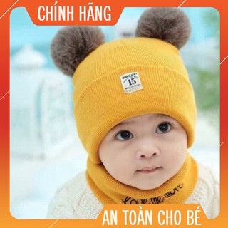 [Si-Le] Bộ khăn + mũ len 2 quả bông cho bé MS02