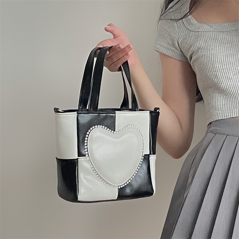 Túi xách tay IELGY họa tiết màu kẻ ô tương phản trái tim dành cho nữ