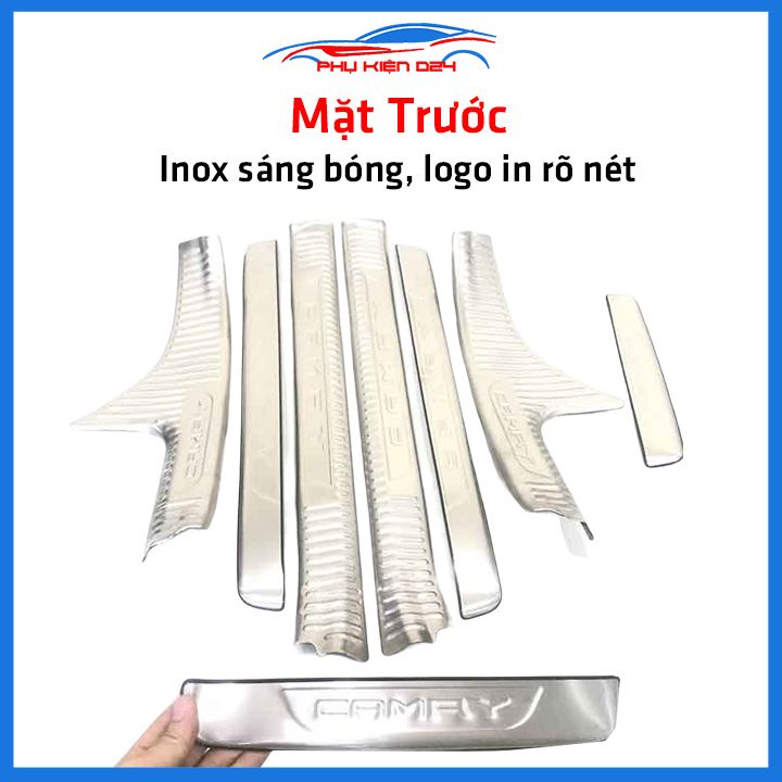 Bộ ốp bậc cửa trong ngoài nẹp bước chân Camry 2019-2020-2021-2022 Inox chống trầy trang trí xe