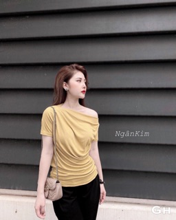 Áo thun nhún eo lệch vai