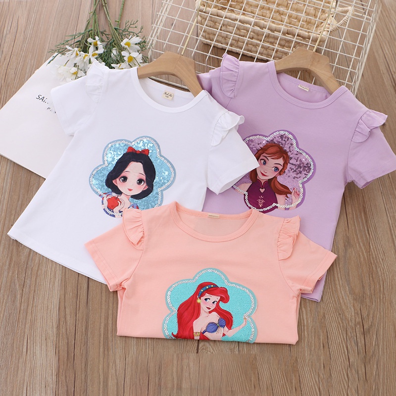 Áo T-shirt lấp lánh tinh xảo kiểu Hàn cho bé gái, Áo trên đẹp mắt công chúa bán chạy năm 2023