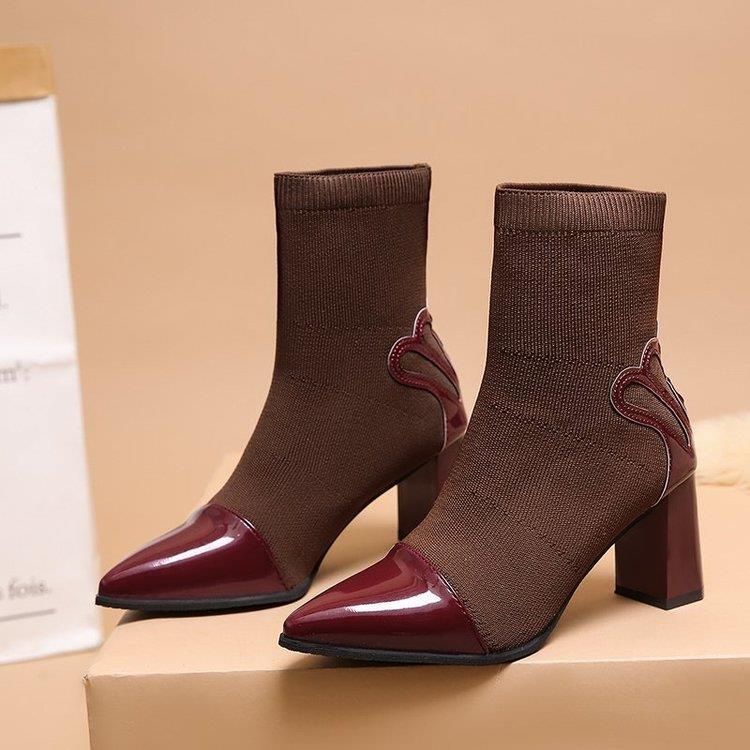 Giày bốt IELGY mũi nhọn dệt kim co giãn thời trang cho nữ